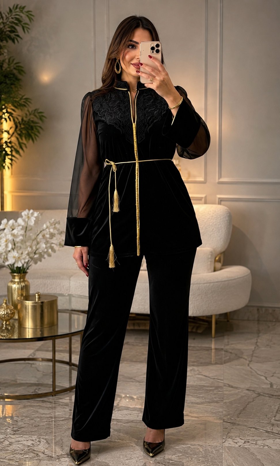 Ensemble velours noir broderies dorées