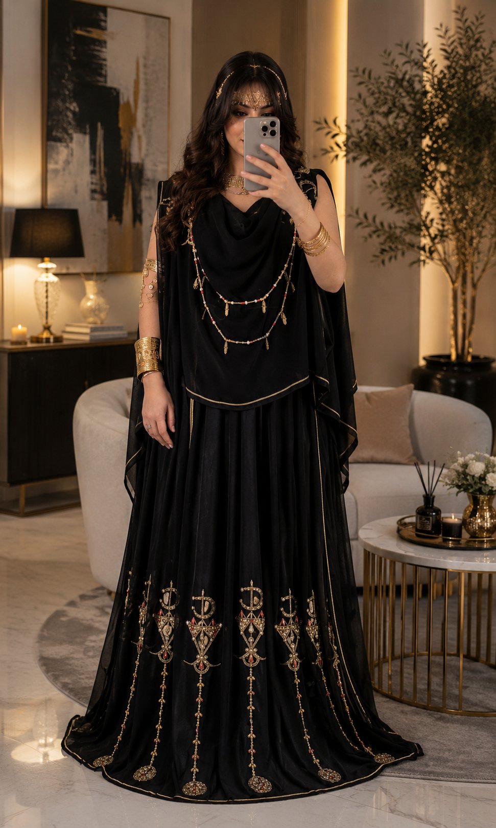 Ensemble traditionnel noir broderies or