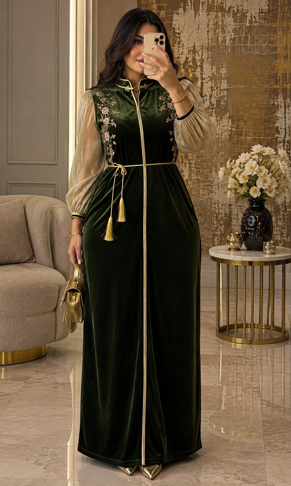 Kaftan velours vert émeraude