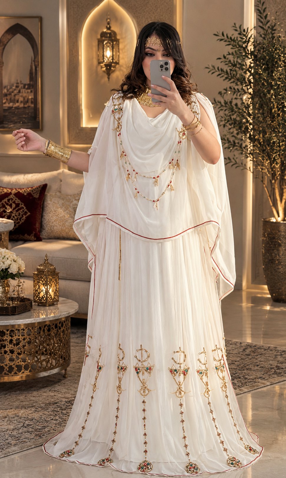 Robe blanche plissée symboles Amazigh