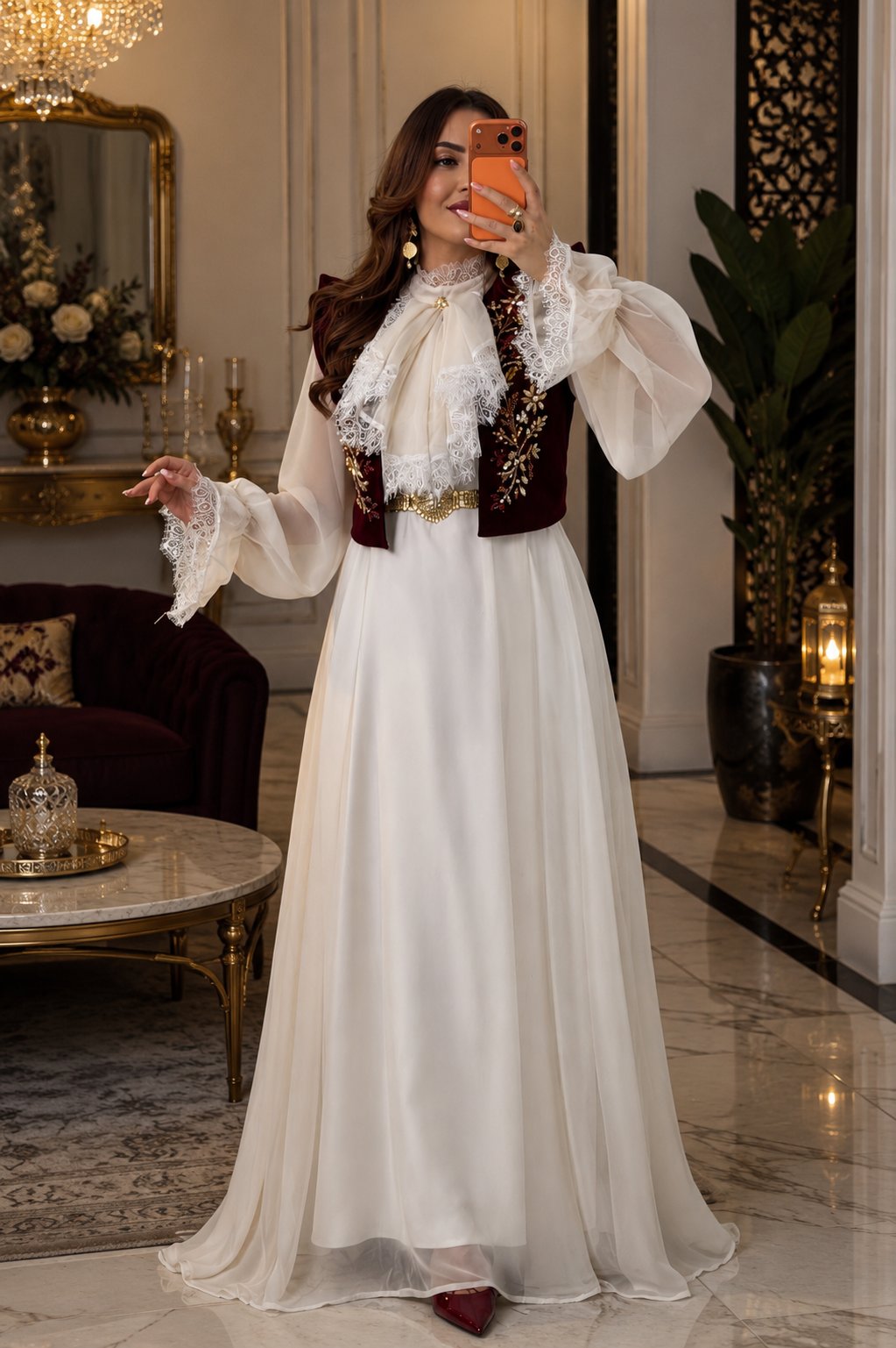 Ghlila traditionnelle blanche gilet velours